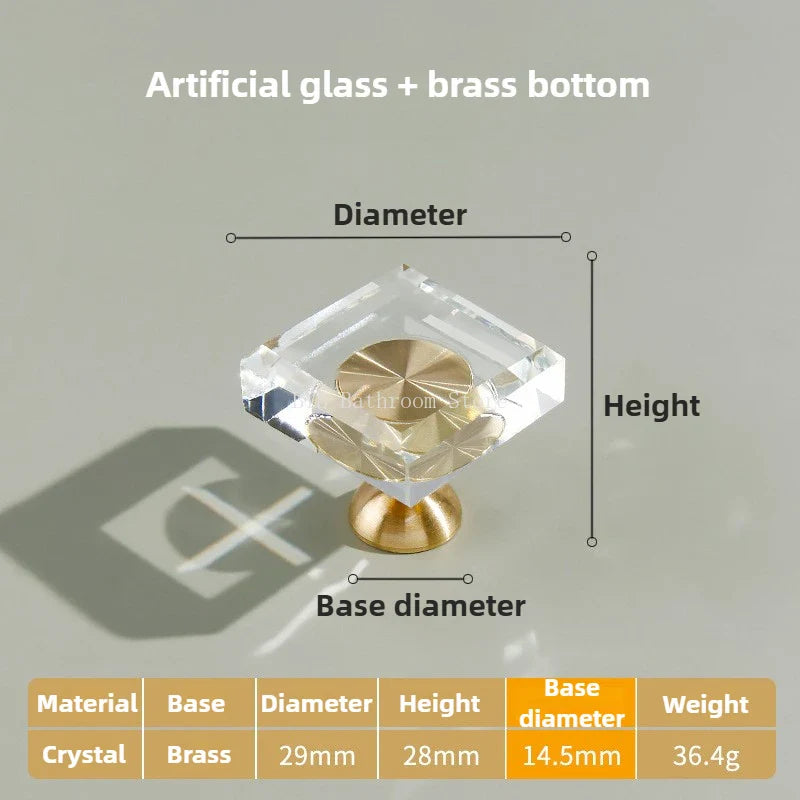 Solid Brass Crystal Glass Cabinet Pull Handle & Drawer Knob