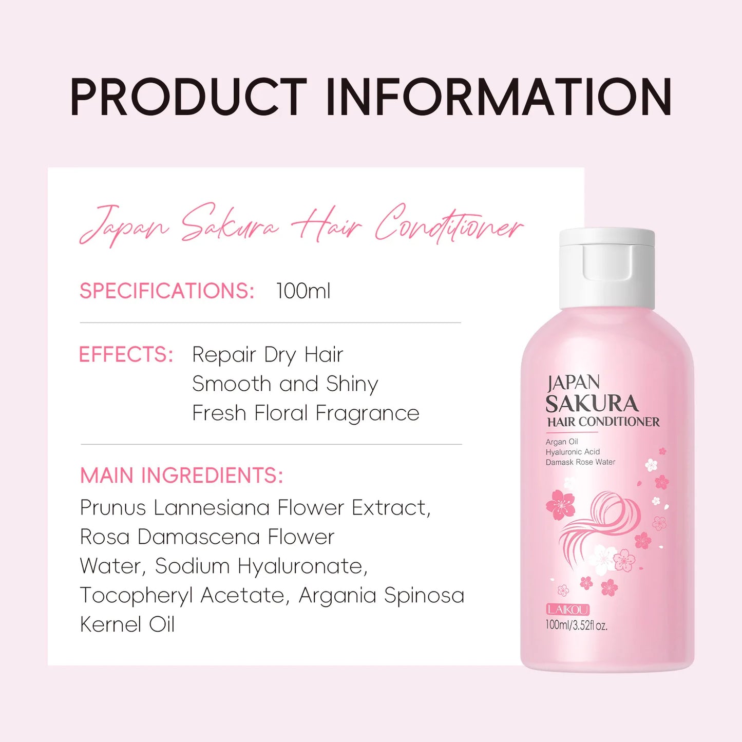 LAIKOU Japan Sakura Shampoo/Conditioner Repair Damaged Hair Moisturizing Nourishing Oil Control Hair Cleansing Care Peaceful Pleasures Health and Wellness