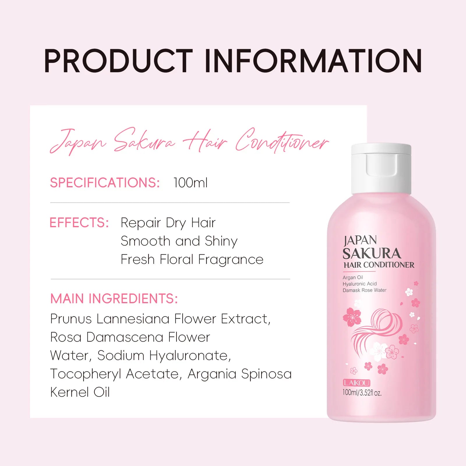LAIKOU Japan Sakura Shampoo/Conditioner Repair Damaged Hair Moisturizing Nourishing Oil Control Hair Cleansing Care Peaceful Pleasures Health and Wellness