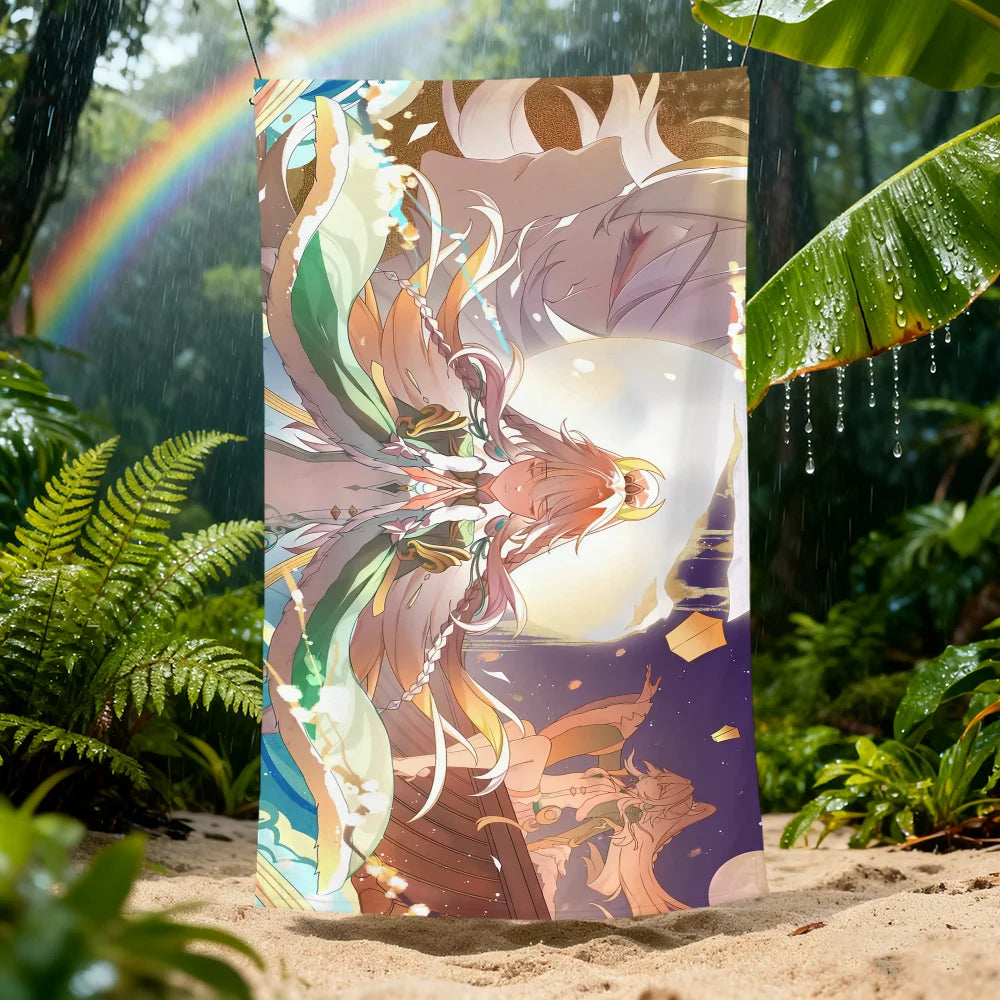 Genshin Impact Zibai Quick-Dry Beach Towel | Soft Microfiber