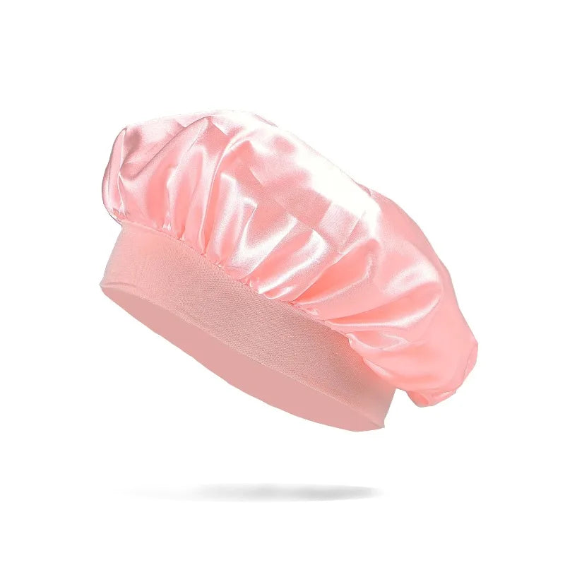 Silk Satin Bonnet for Sleeping Large Wide Soft Band Sleep Cap Women's Curly Hair Braids Protective Style Hair Accessory Peaceful Pleasures Health and Wellness Coral