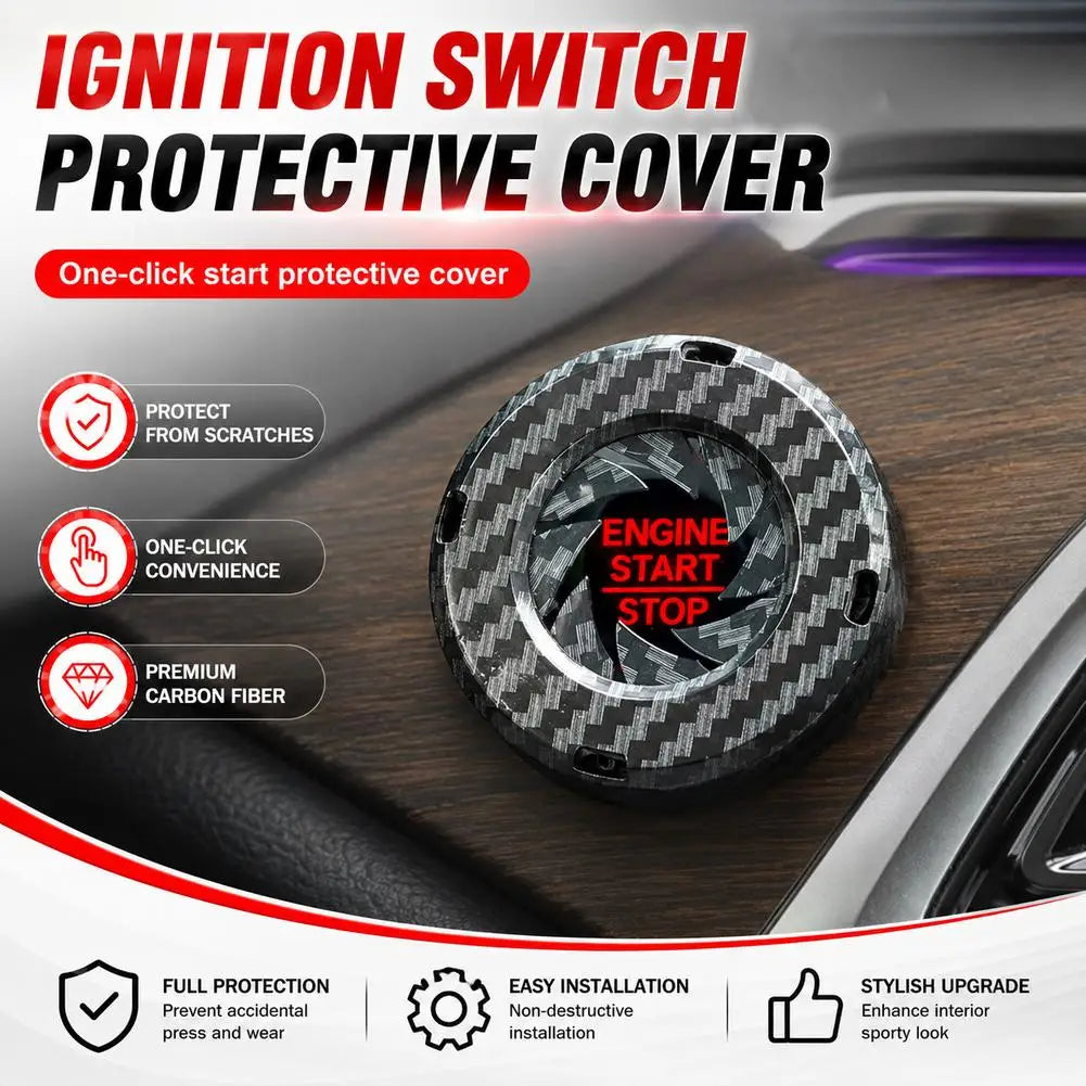 Push Start Button Cover Carbon Fiber Push Start Button Ignition Protective Cover Interior Start Stop Button Cover Car Decoration Peaceful Pleasures Health and Wellness