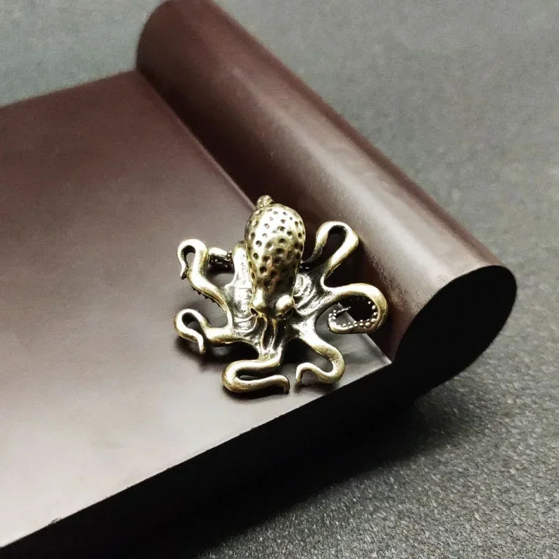 Brass Octopus Figurine - Antique Copper Desk Ornament Peaceful Pleasures Health and Wellness