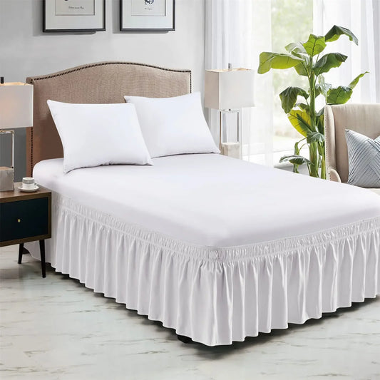 Elastic Ruffle Bed Skirt Solid Color Wrap Around Style Comfortable Fade Resistant Bed Cover Without Surface Twin Queen King Size Peaceful Pleasures Health and Wellness