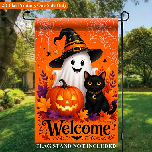 1 Halloween Pumpkin Black Cat Design Single-sided Garden Flag Peaceful Pleasures Health and Wellness 1pc 30x45cm
