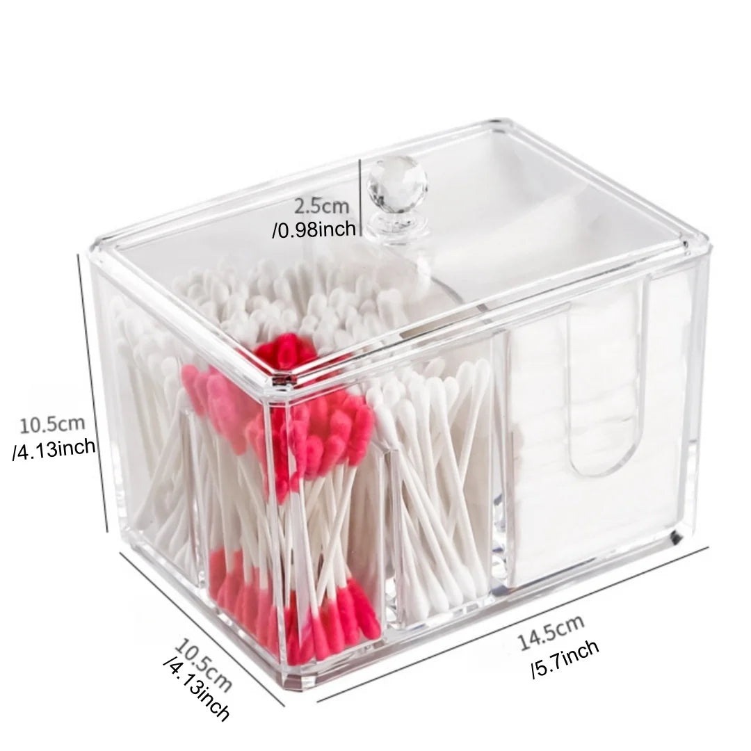 Clear Acrylic Cotton Swab & Makeup Pad Holder Organizer with Lid