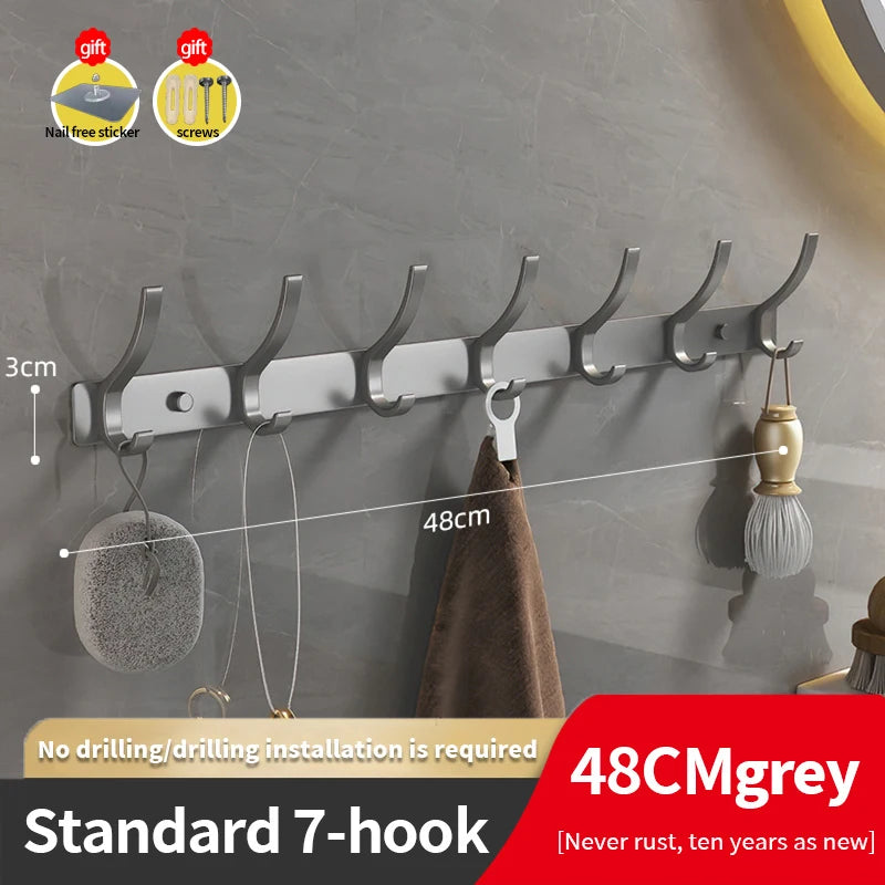 YUNJIEYA 6-Hook Aluminum Wall Hanger | Black White Gun Grey Wall Hook Rack Peaceful Pleasures Health and Wellness grey 7 hook