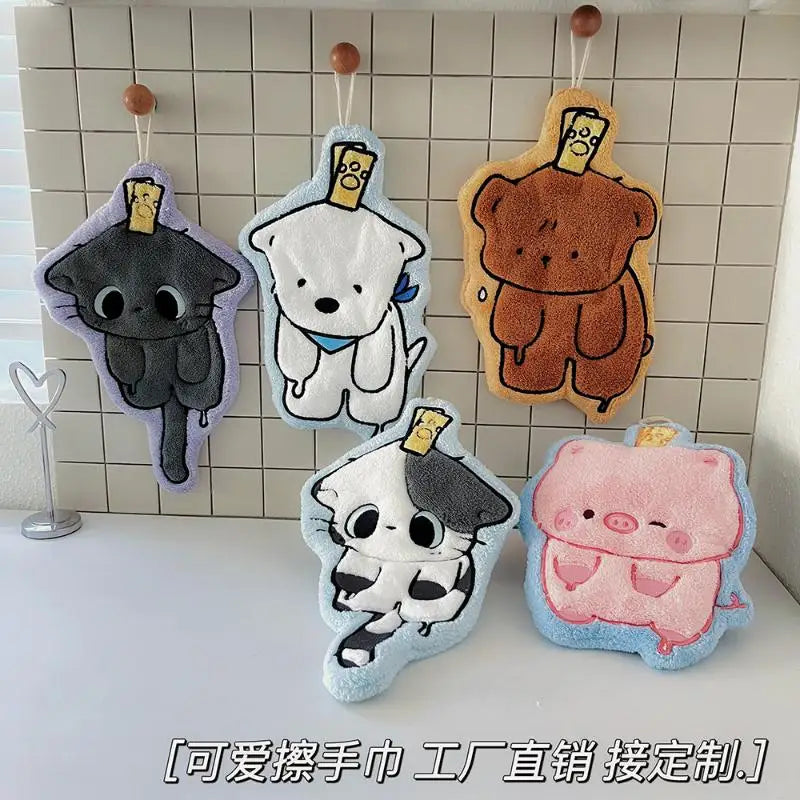 Hanging Thickened Super Absorbent Cute Cartoon Hand Towel Coral Velvet Square Towel Dual Use Kitchen Bathroom Soft Hand Drying Peaceful Pleasures Health and Wellness