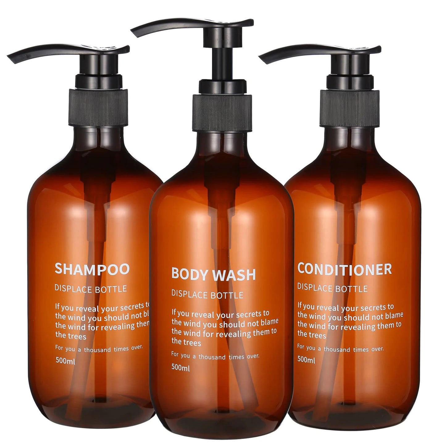 Shampoo and Conditioner Dispenser Set Shower Soap Bottles Amber Refillable Shampoo and Conditioner Bottles for Hotel Bathroom Peaceful Pleasures Health and Wellness amber