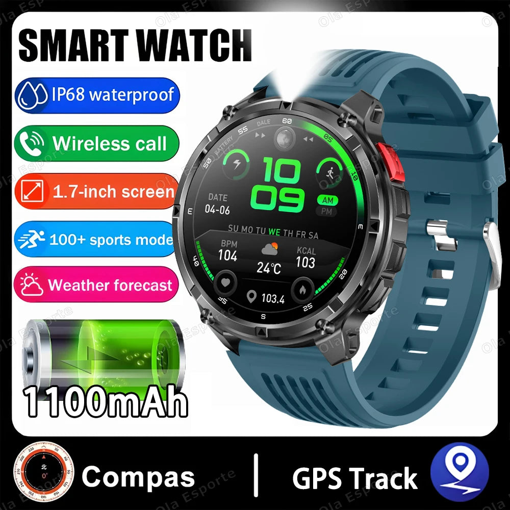 Rugged Military Smartwatch 1100mAh | Outdoor Sport Smart Watch