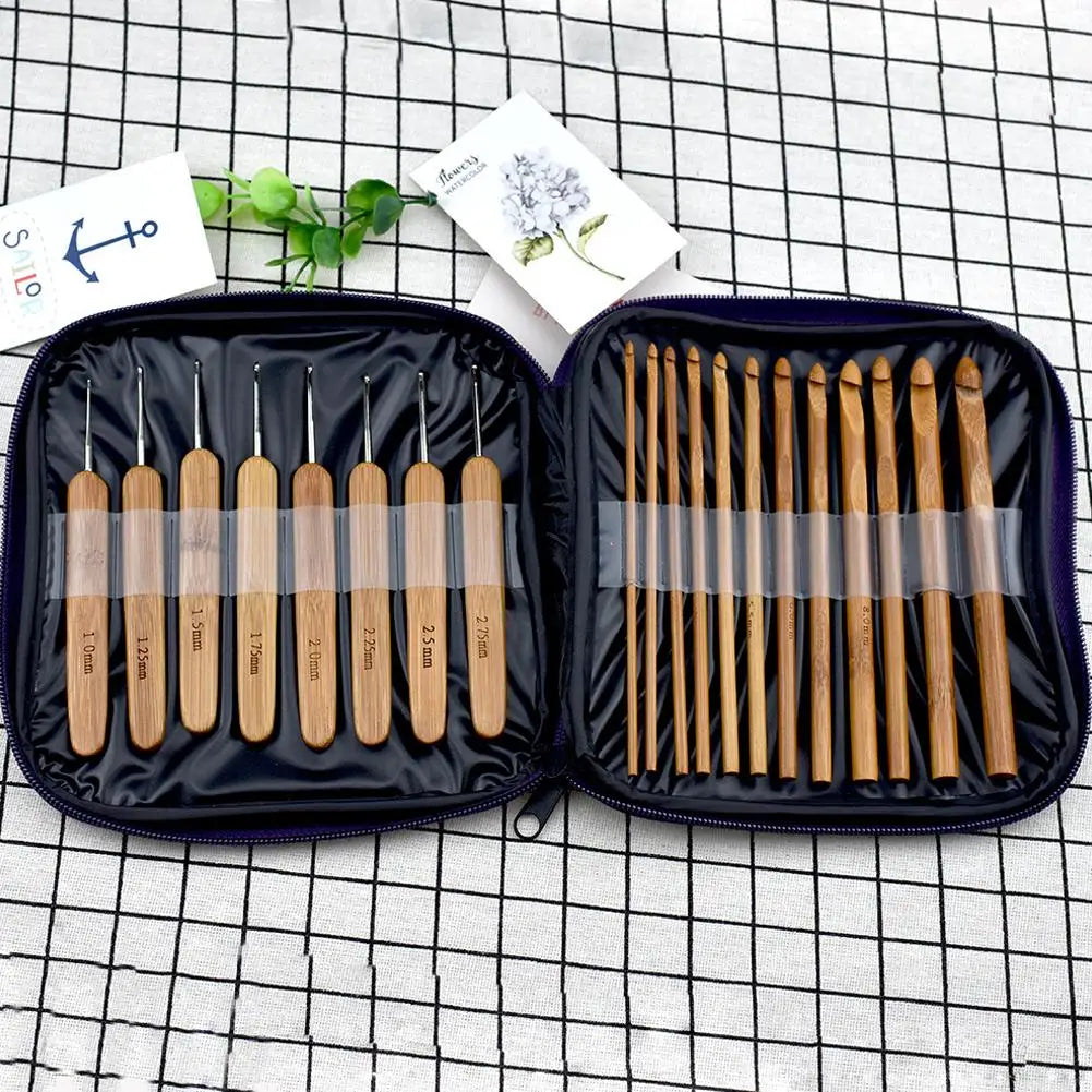 Bamboo Crochet Hooks Set 22 Sizes 1mm–10mm | Storage Box