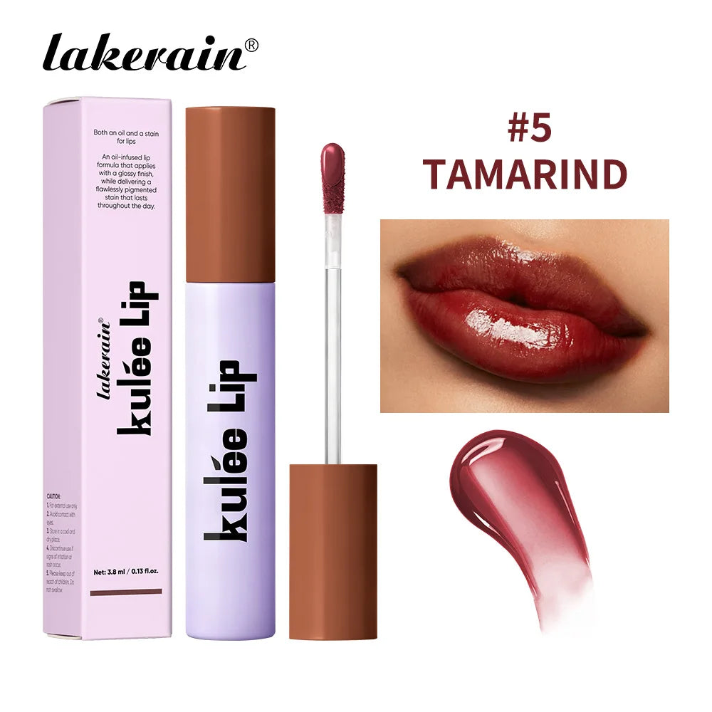 Lakerain Kulfée Lip Oil Long-lasting Moisturizing 9 Color Lip Gloss Non-Sticky Smooth Glide Deep Hydrating Lips Beauty Makeup Peaceful Pleasures Health and Wellness Tamarind
