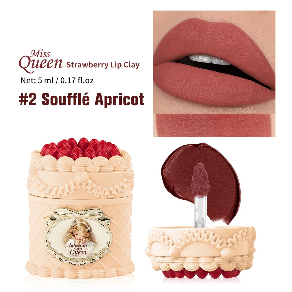 Flower Strawberry Cupid Cake Velvet Matte Lip Mud Long Lasting Waterproof Lipstick Cream Non Stick Cup Cosmetics for Women Peaceful Pleasures Health and Wellness 2Souffle Apricot