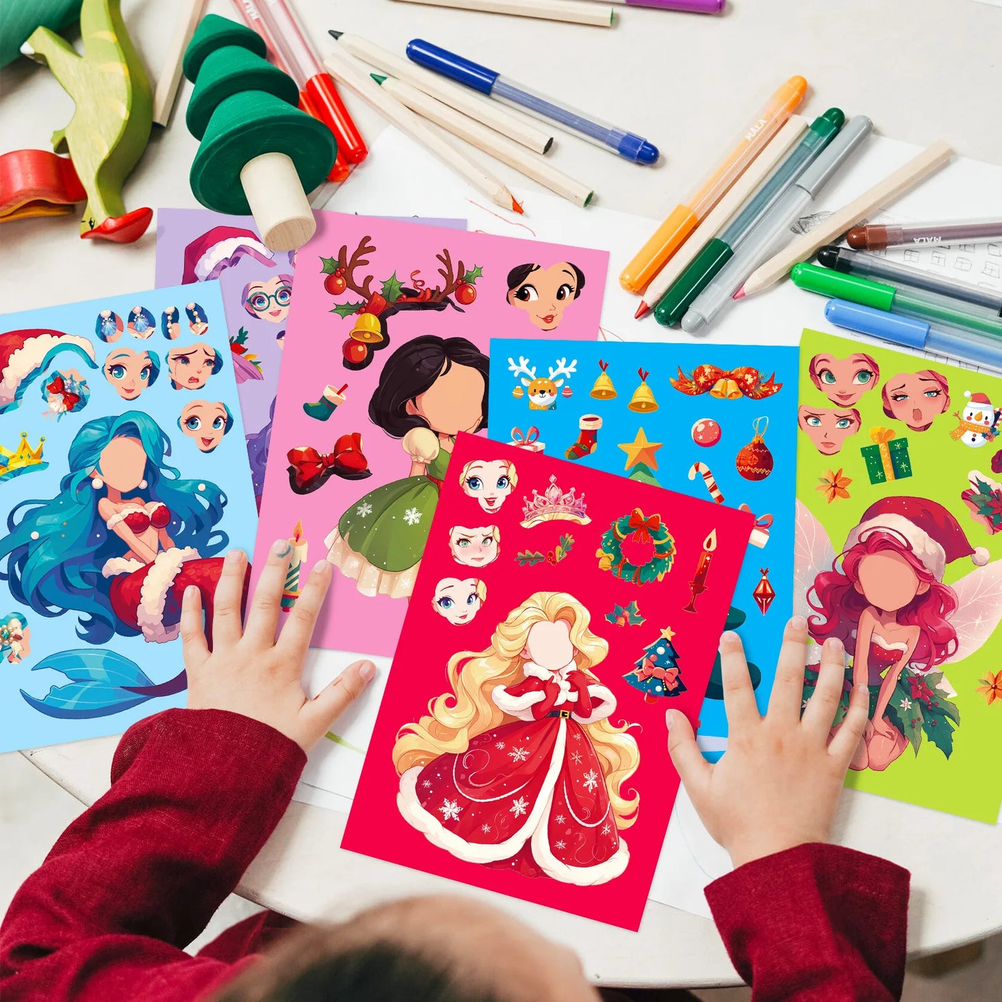 Bview Art Christmas Princess Face Change Stickers Puzzle Doodle DIY