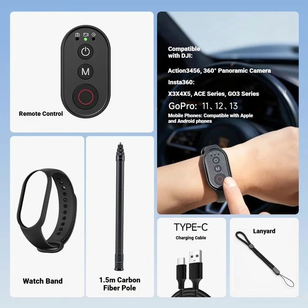 50M Bluetooth Remote for DJI, Insta360 & GoPro | Wristband