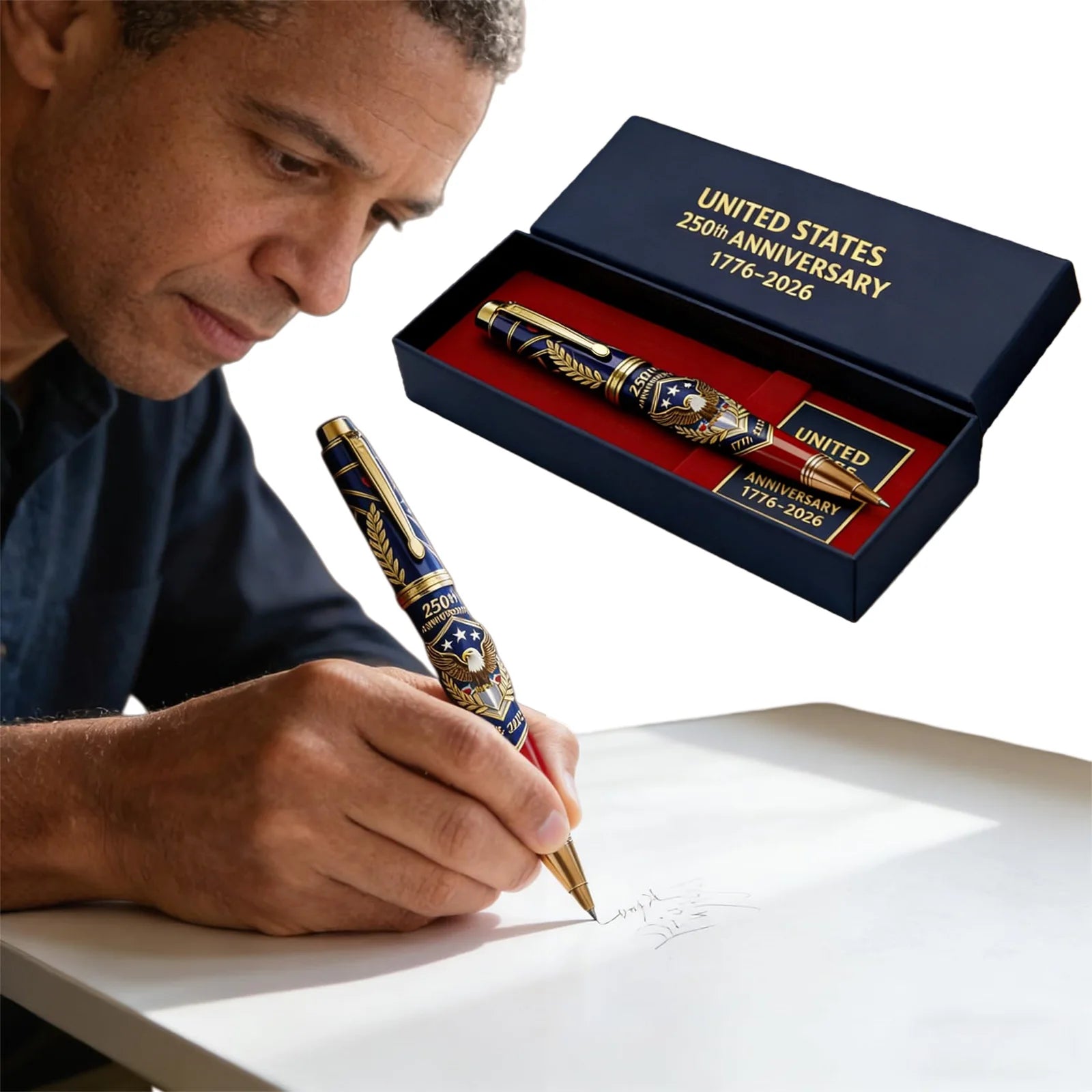 1-3PCS USA 250th Anniversary Souvenir Ballpoint Pen With Gift Box Limited Commemorative Writing Tool For Collectors 1776-2026 Peaceful Pleasures Health and Wellness