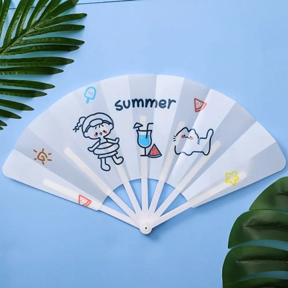 Portable Cartoon Folding 7-fold Fan Gifts PP Hand Held Fan Home Decoration Plastic Cartoon Folding Fan Peaceful Pleasures Health and Wellness 7