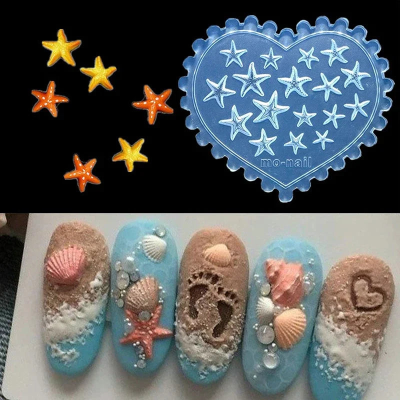 Sea Starfish 3D Silicone Nail Mold Decorations Summer Starfish DIY Design Manicure Template Carving Nail Art Stencil Tool Peaceful Pleasures Health and Wellness
