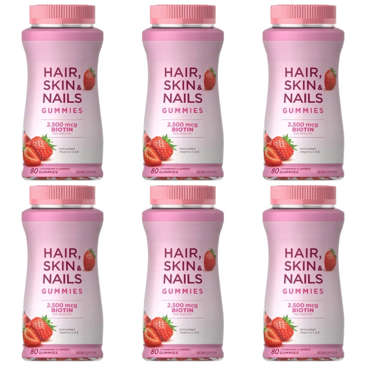 Hair Skin & Nails Gummies | Biotin 2500mcg Vitamins A C E – 80ct