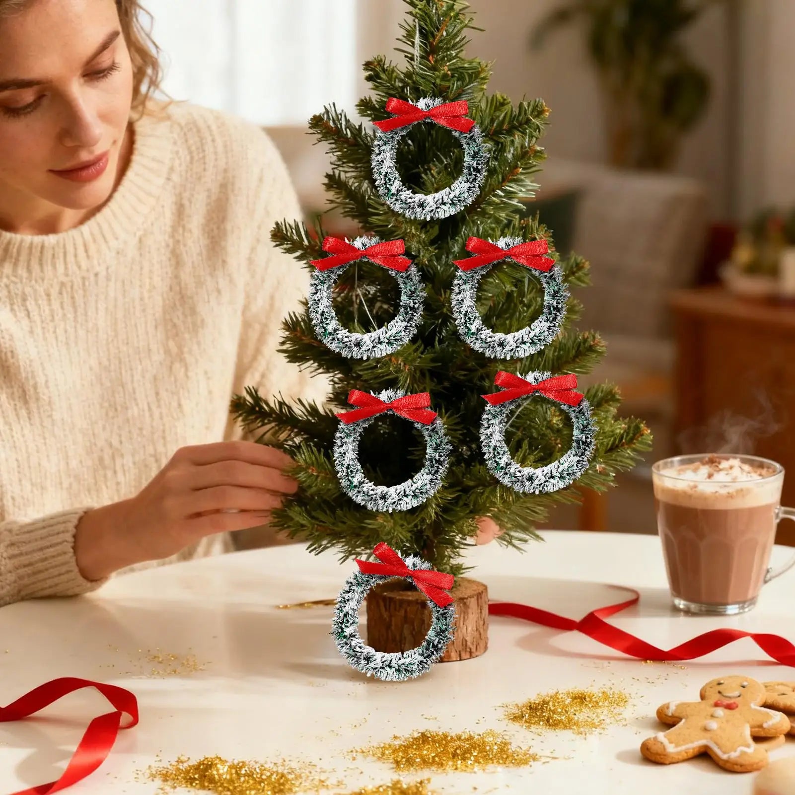Small Christmas Wreath 6 Pieces Hangable Realistic Bow Small Kitchen Cabinet Wreaths For Window Mantel Restaurant Wall Front Peaceful Pleasures Health and Wellness