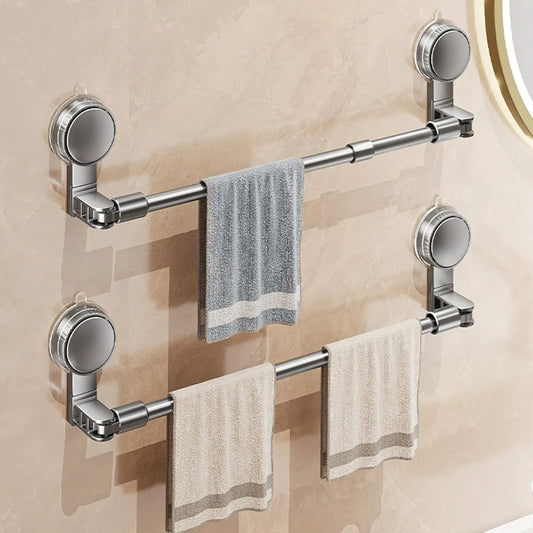Extendable Suction Cup Towel Rack | No-Drill Aluminum Bar Suction Cup Towel Rack Peaceful Pleasures Health and Wellness