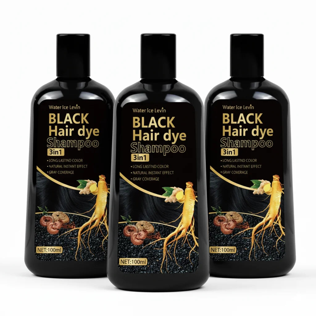 Natural Black Hair Dye Shampoo – Ginger & Ginseng | Mild, Non-Irritating, Long-Lasting Color Peaceful Pleasures Health and Wellness 3Pcs