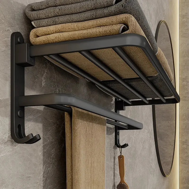 Matte Black 50CM Folding Double Bar Towel Rack | Wall Mount