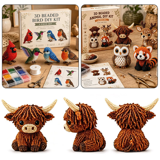 Handmade DIY Animal Bead Set,3D Beaded Animal Craft Kit,Bead Pet Keychain Making Kit,Rainy Day Indoor/Family Bonding Activities Peaceful Pleasures Health and Wellness