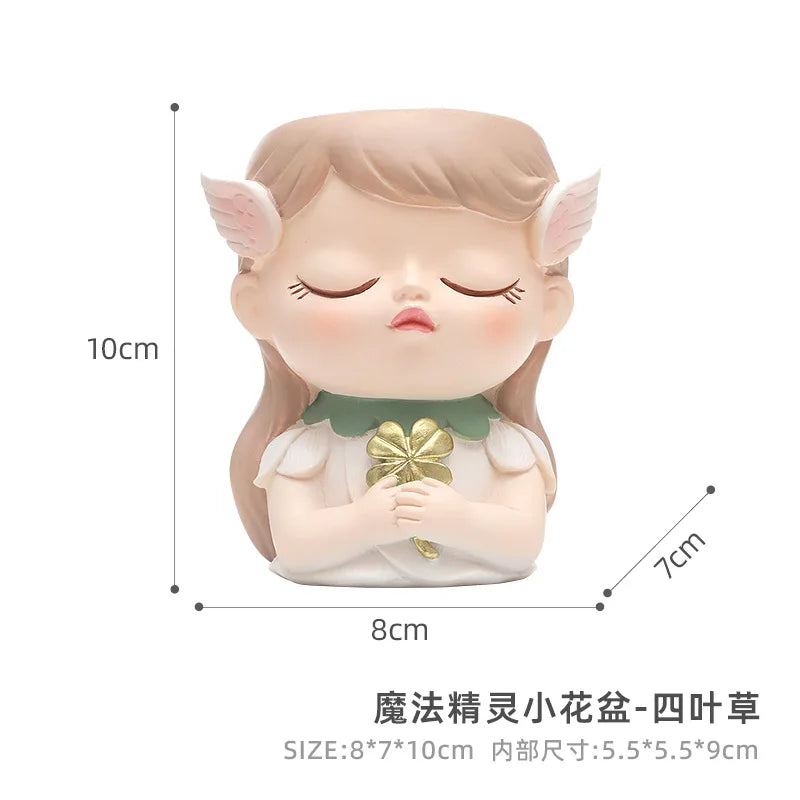 Girl Head Planter Cartoon Girl Statue Figurine Resin Creative Flowerpot for Living Room Indoor Outdoor Garden Tabletop Gifts Peaceful Pleasures Health and Wellness D