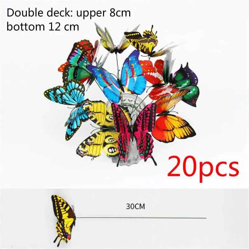 Double Layer Simulation Butterfly Stake Outdoor Garden Decoration 3D