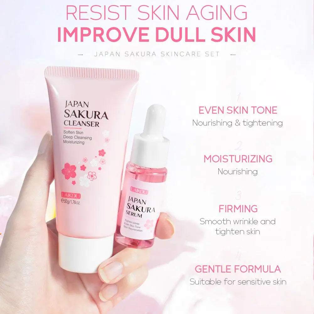 Sakura Cherry Blossom 5-Piece Skincare Set | Cleanser, Toner, Serum, Eye Cream & Face Cream Peaceful Pleasures Health and Wellness