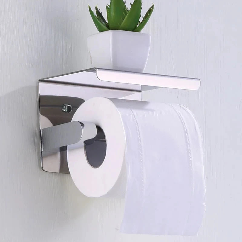 No-Drill Stainless Steel Toilet Roll & Paper Towel Holder
