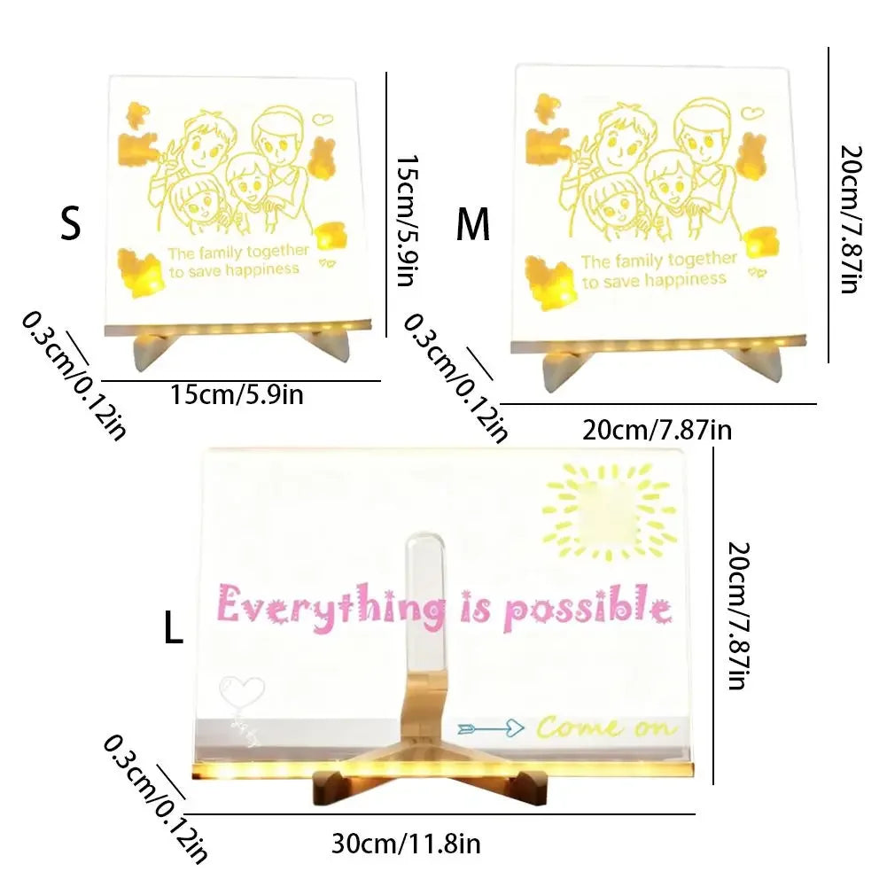 Light Up Rewritable Acrylic Message Board 7 Color Pens Glowing Drawing Lamp for Kids Adults Birthday Festival Gift Peaceful Pleasures Health and Wellness