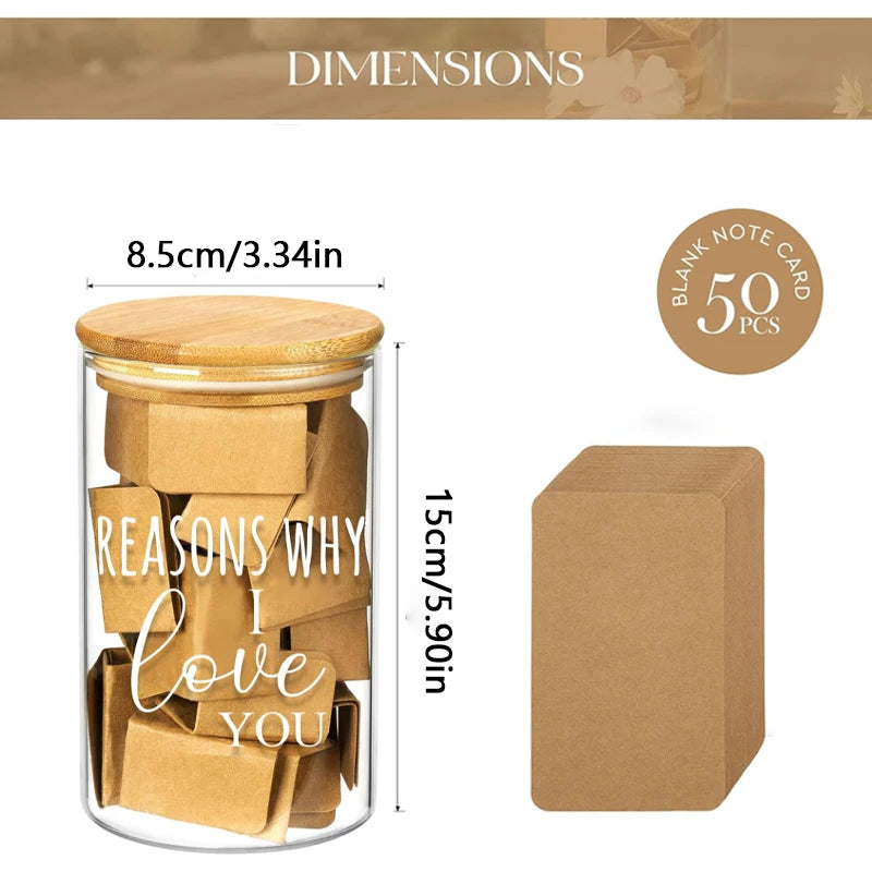 Reasons I Love You Memory Jar with 50 Blank Notes | Gift Memory Jar Gift Set Peaceful Pleasures Health and Wellness B 8.5x15cm