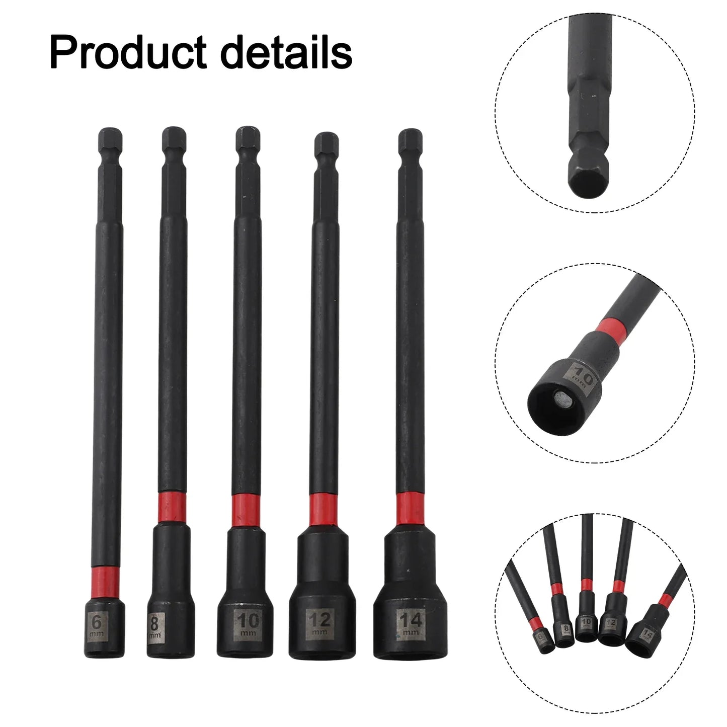 5-Pc Magnetic Long Nut Driver Set 6–14mm | Impact Drill Bits