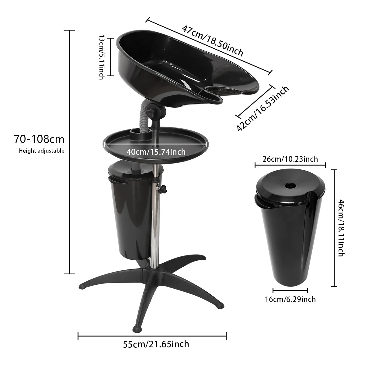 Portable Shampoo Bowl Height Adjustable Hairdresser Sink Mobile Hair Wash Basin Backwash Shampoo Basin Salon Barber Shop Tools Peaceful Pleasures Health and Wellness A