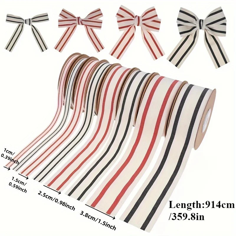 1 Roll Striped Cotton Ribbon Natural Craft Accessory Satin Wrapping