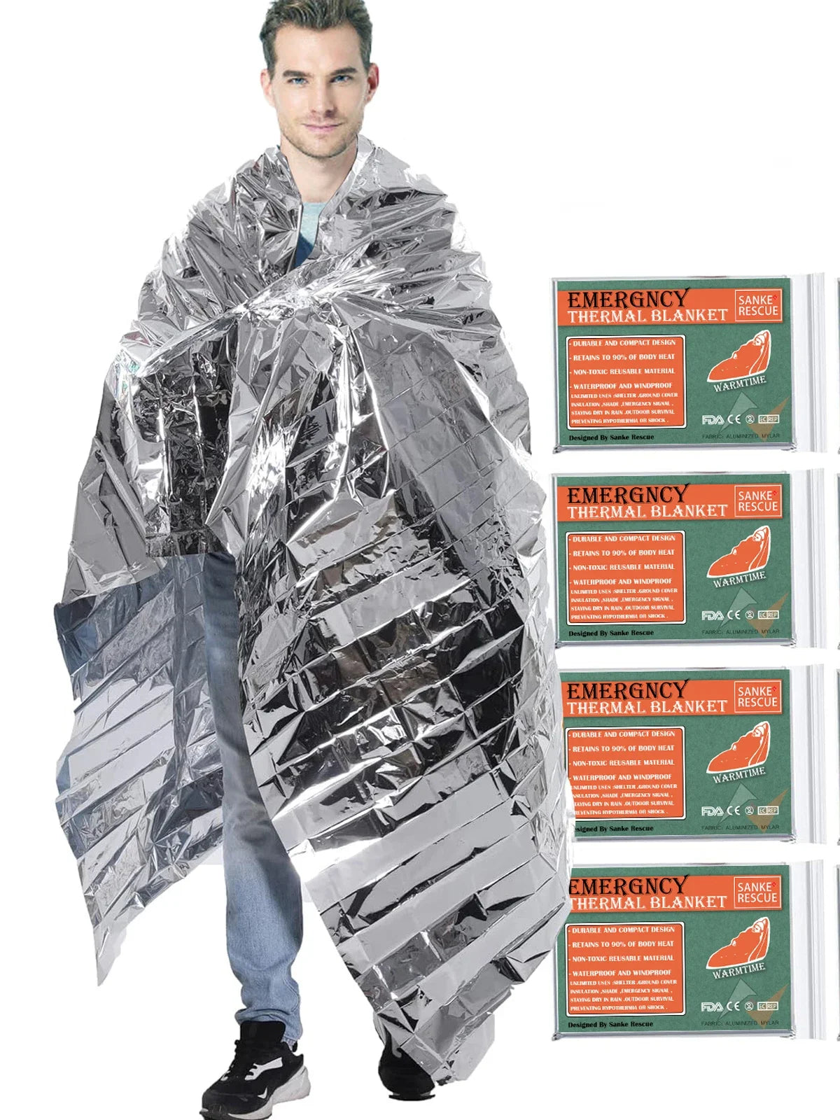 Emergent Blanket Mylar Thermal Outdoor Survive First Aid Kit Rescue Space Foil Camp Hike Mountaineer Bug Out Bag Heat Retain Peaceful Pleasures Health and Wellness 4pcs