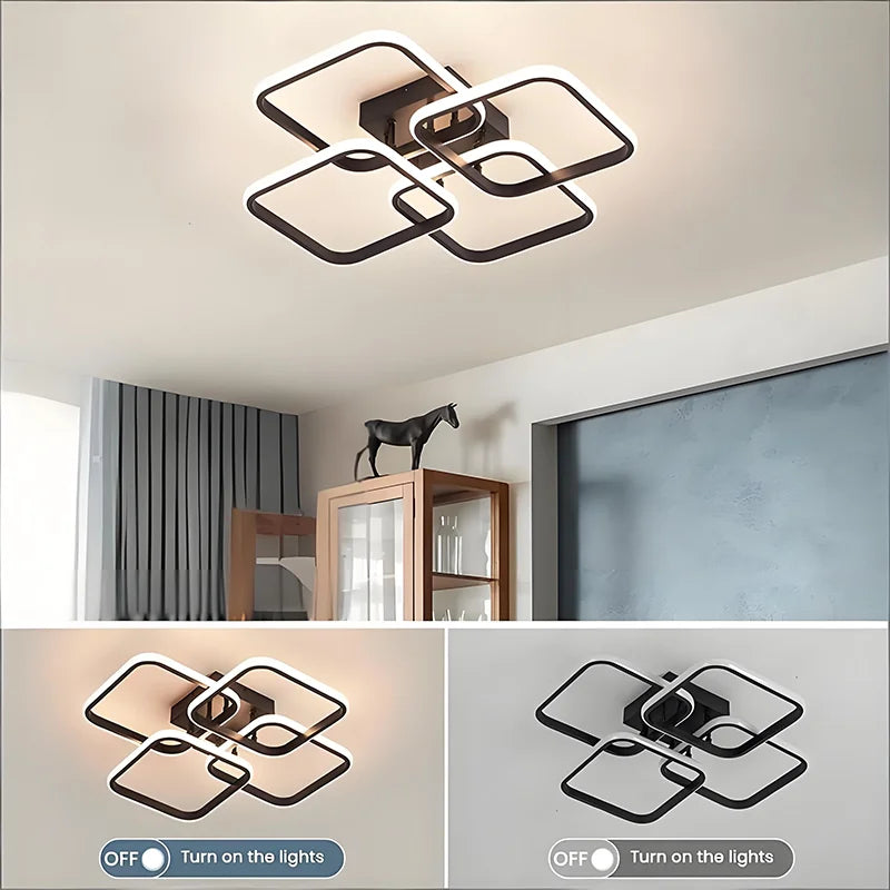 Modern Black Square LED Flush Mount Ceiling Light | RUNTOIN