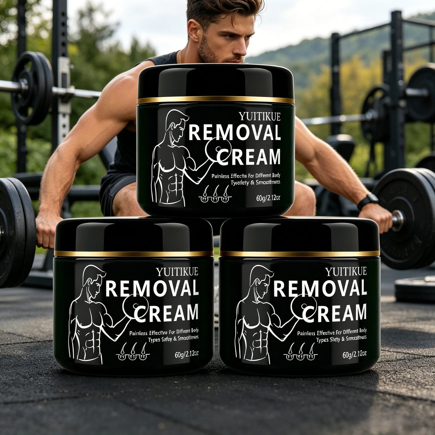 YUITIKUE Men's Hair Removal Cream – Mild Painless Formula 60g Men's Hair Removal Cream Peaceful Pleasures Health and Wellness 3pc