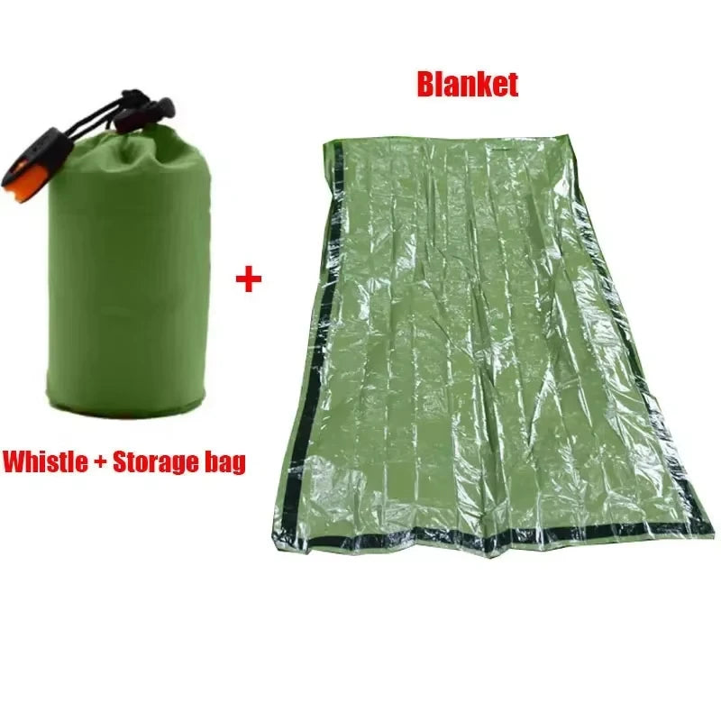 Portable Insulated sleeping bag Waterproof Emergency Survival Outdoor Edc Camping Gear Thermal Sack First Aid Rescue Kit Mylar Peaceful Pleasures Health and Wellness green 1pcs