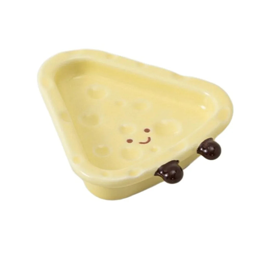 Cute Cheese Shape Ceramic Ornament Creative Hand Painted Underglaze Small Dish Exquisite Household Desktop Decoration Accessory Peaceful Pleasures Health and Wellness Beige
