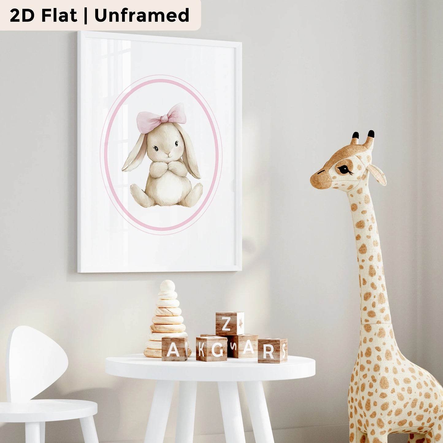 3-Piece Cartoon Pink Rabbit Canvas Wall Art Print | Kids Room