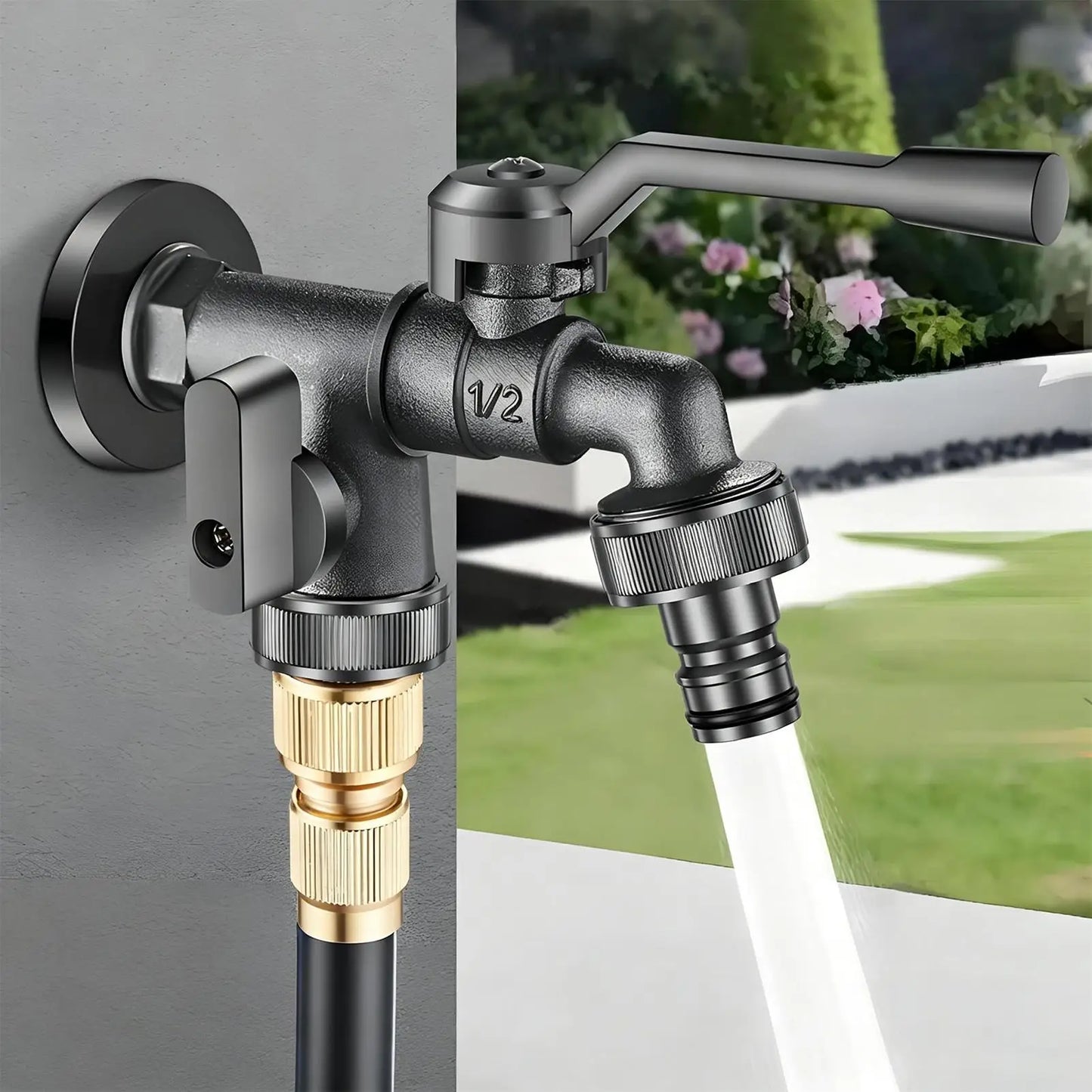 2-Way Anti-Freeze Outdoor Garden Faucet | Dual Outlet Tap