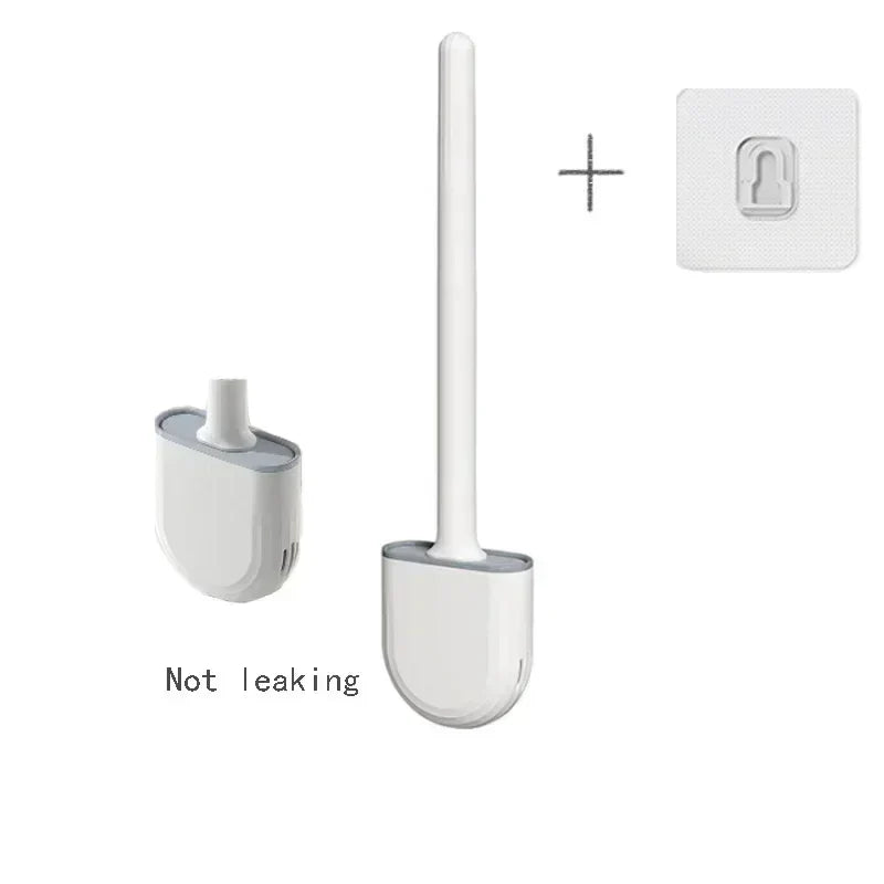 Silicone Toilet Brush & Wall-Mount Holder Set | Flexible Flat Head