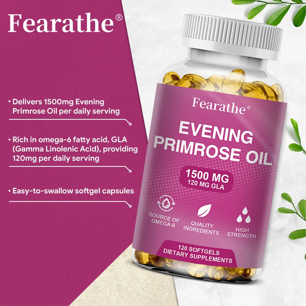 Evening Primrose Supplement Cold Pressed Oil - Contains Gelatin and Vegetable Glycerin To Promote Healthy Skin,120 Capsules Peaceful Pleasures Health and Wellness