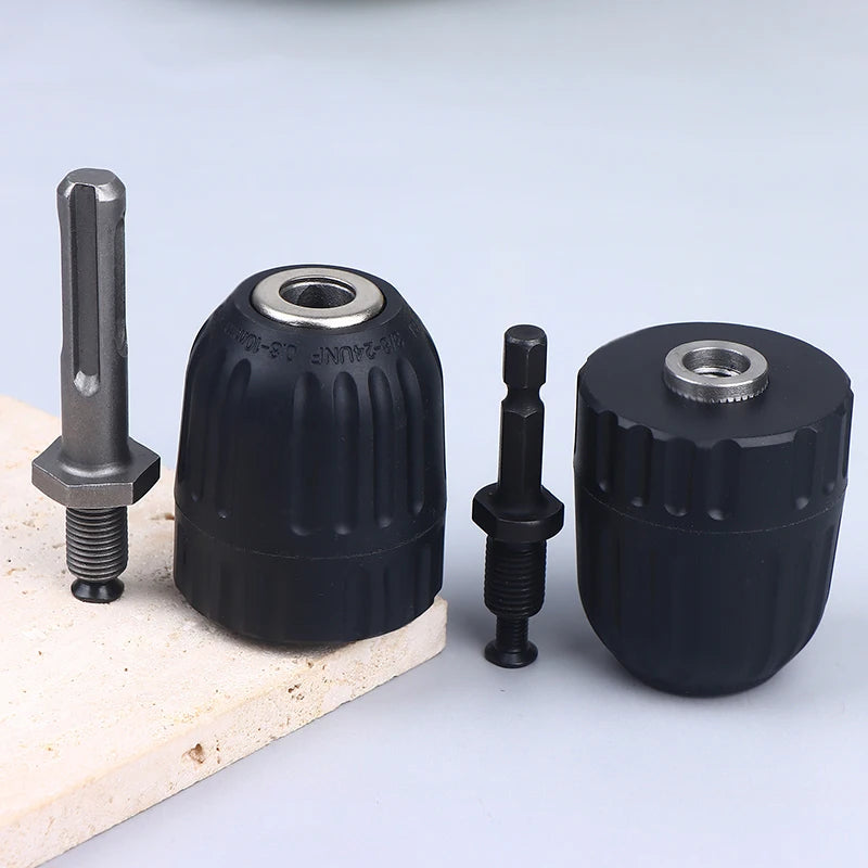 Versatile 0.8-10mm Keyless Drill Chuck 3/8" To 24UNF Thread 1/4" Hex Shank Quick Change Adapter Steel Quick Connection Peaceful Pleasures Health and Wellness