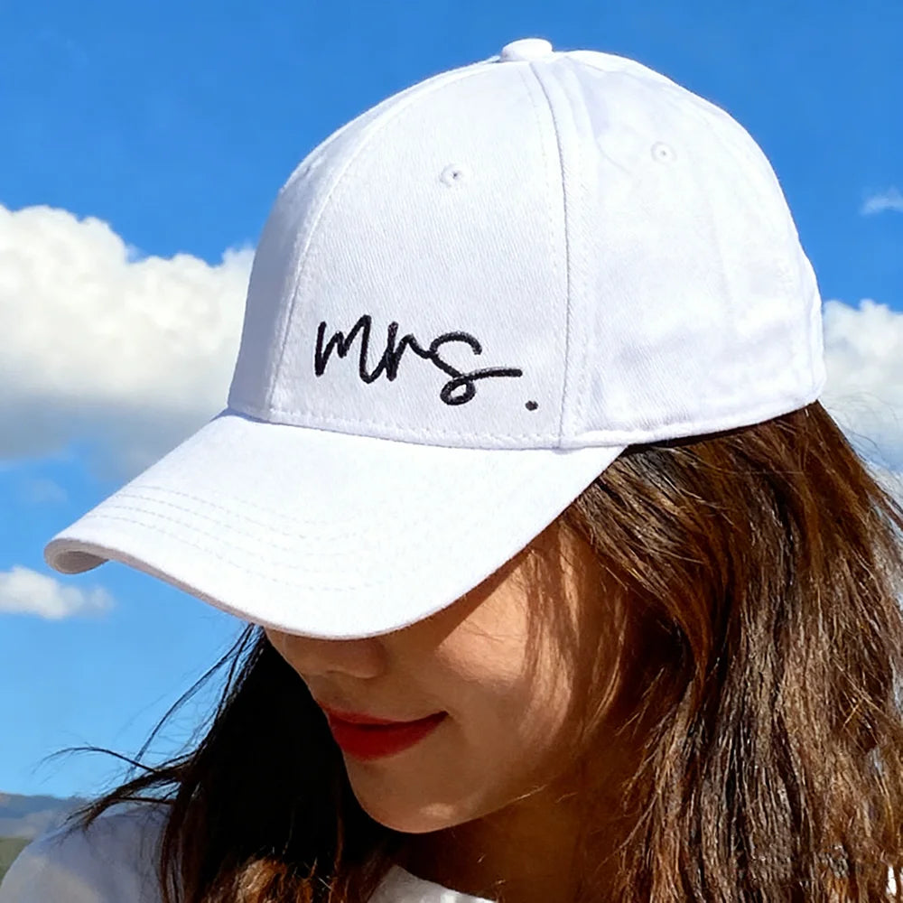 Mr. & Mrs. Cursive Dad Hats | Newlywed Wedding Couple Caps
