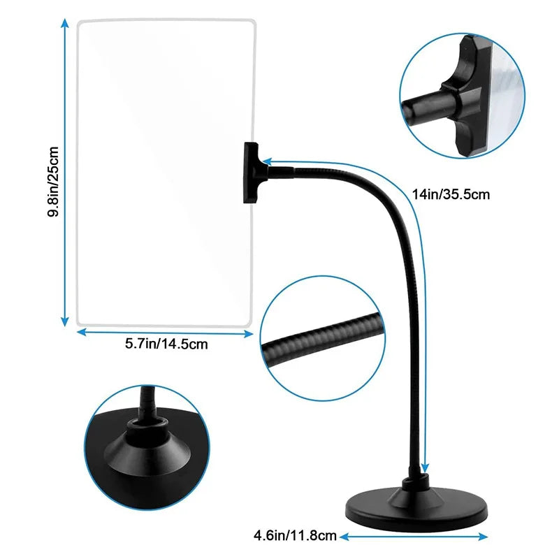 Desktop Magnifying Glass 4X with Bracket, Extra Large Elderly and Presbyopia Reading and Viewing Phone Amplifier Peaceful Pleasures Health and Wellness black