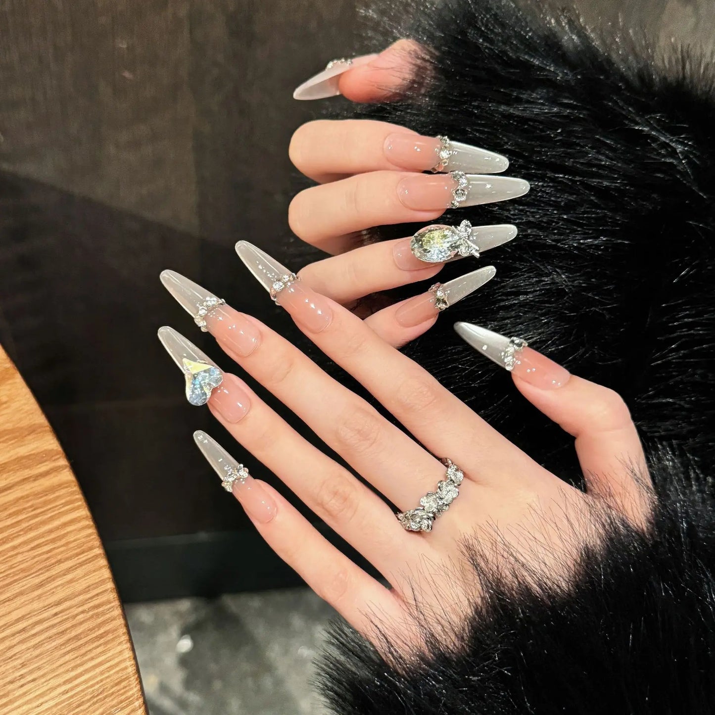 French Smile Cat Eyes Handmade Press on Nails Gradient Sparkling Diamond Decor Fake nails For Lady Bride Wearable False Nails Peaceful Pleasures Health and Wellness